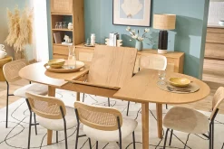 Table à manger ovale extensible avec rallonges intégrées en bois clair chêne L150-200 cm ANSEL