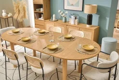 Table à manger ovale extensible avec rallonges intégrées en bois clair frêne L180-230 cm CLAUDIE