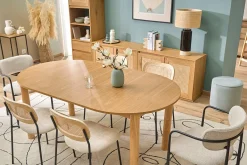 Table à manger ovale extensible avec rallonges intégrées en bois clair frêne L180-230 cm CLAUDIE