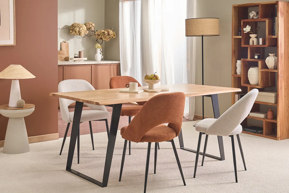 Table à manger rectangulaire en bois massif et métal noir L175 cm KORA