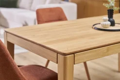 Table à manger rectangulaire extensible rallonge intégrée en bois clair chêne massif L160-245 cm NELYA
