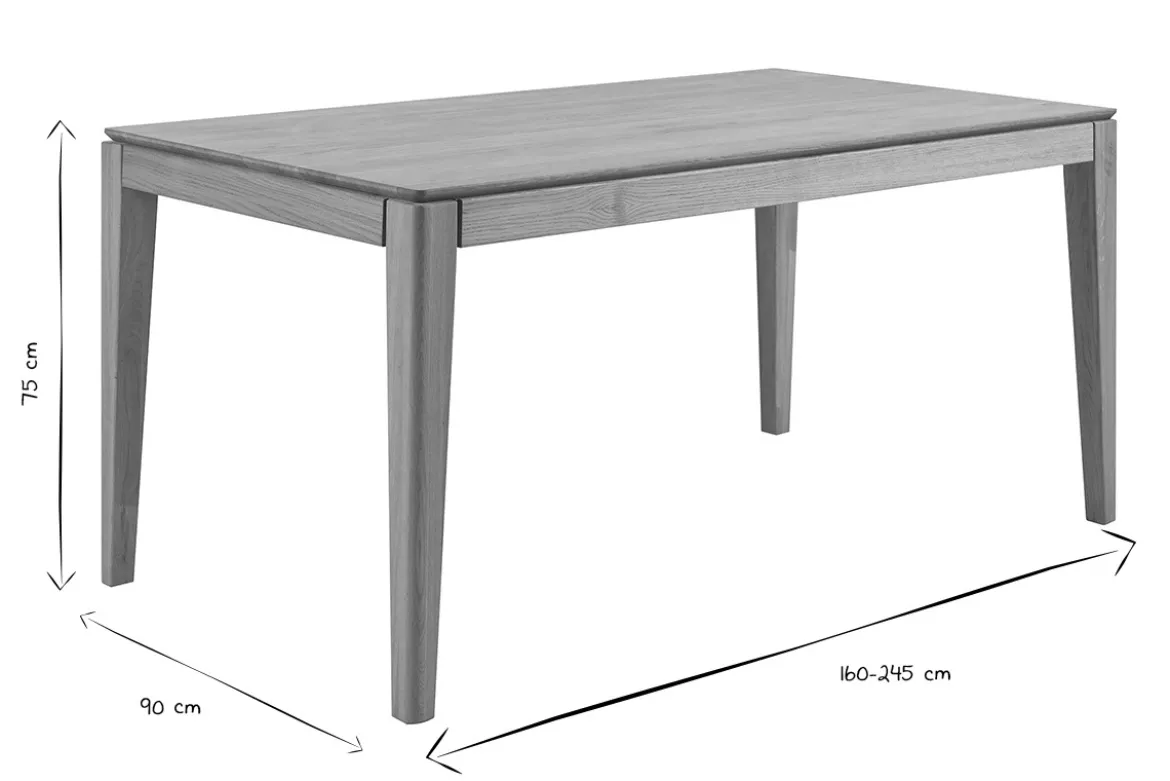 Table à manger rectangulaire extensible rallonge intégrée en bois clair chêne massif L160-245 cm NELYA
