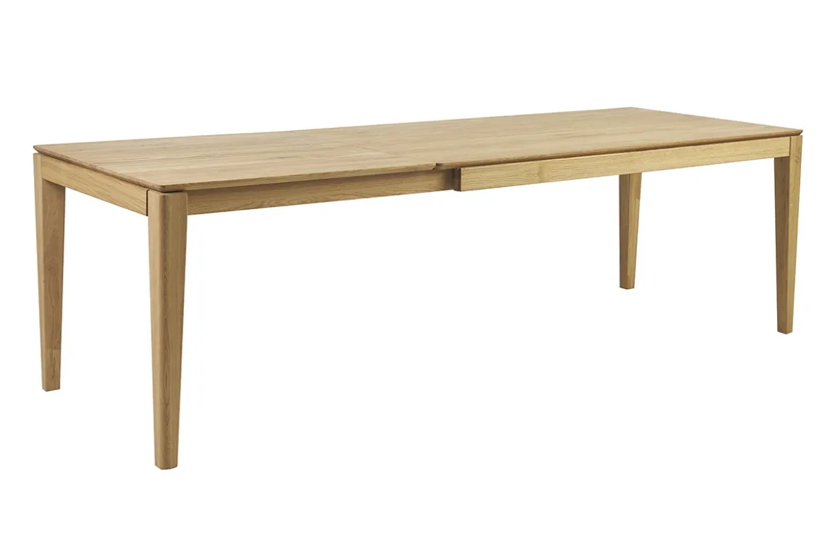 Table à manger rectangulaire extensible rallonge intégrée en bois clair chêne massif L160-245 cm NELYA