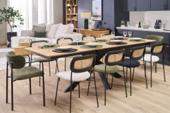 Table à manger rectangulaire extensible rallonge intégrée en bois clair chêne massif L160-245 cm AGATA