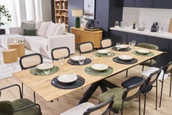 Table à manger rectangulaire extensible rallonge intégrée en bois clair chêne massif L160-245 cm AGATA