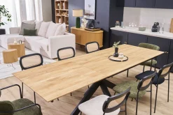 Table à manger rectangulaire extensible rallonge intégrée en bois clair chêne massif L160-245 cm AGATA