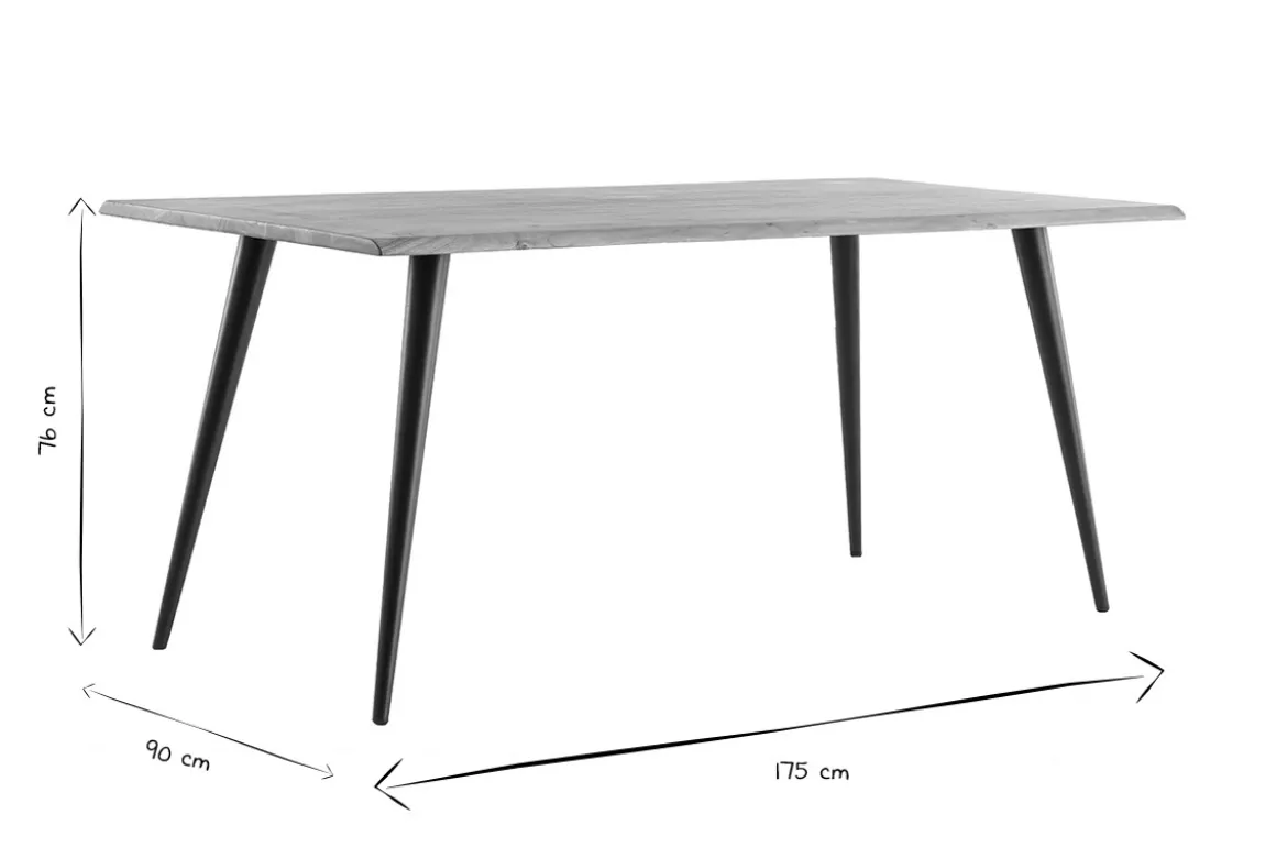 Table à manger rectangulaire industrielle en bois massif et métal noir L175 cm EDGE