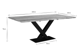 Table à manger rectangulaire industrielle en bois massif et métal noir L200 cm VALLEY