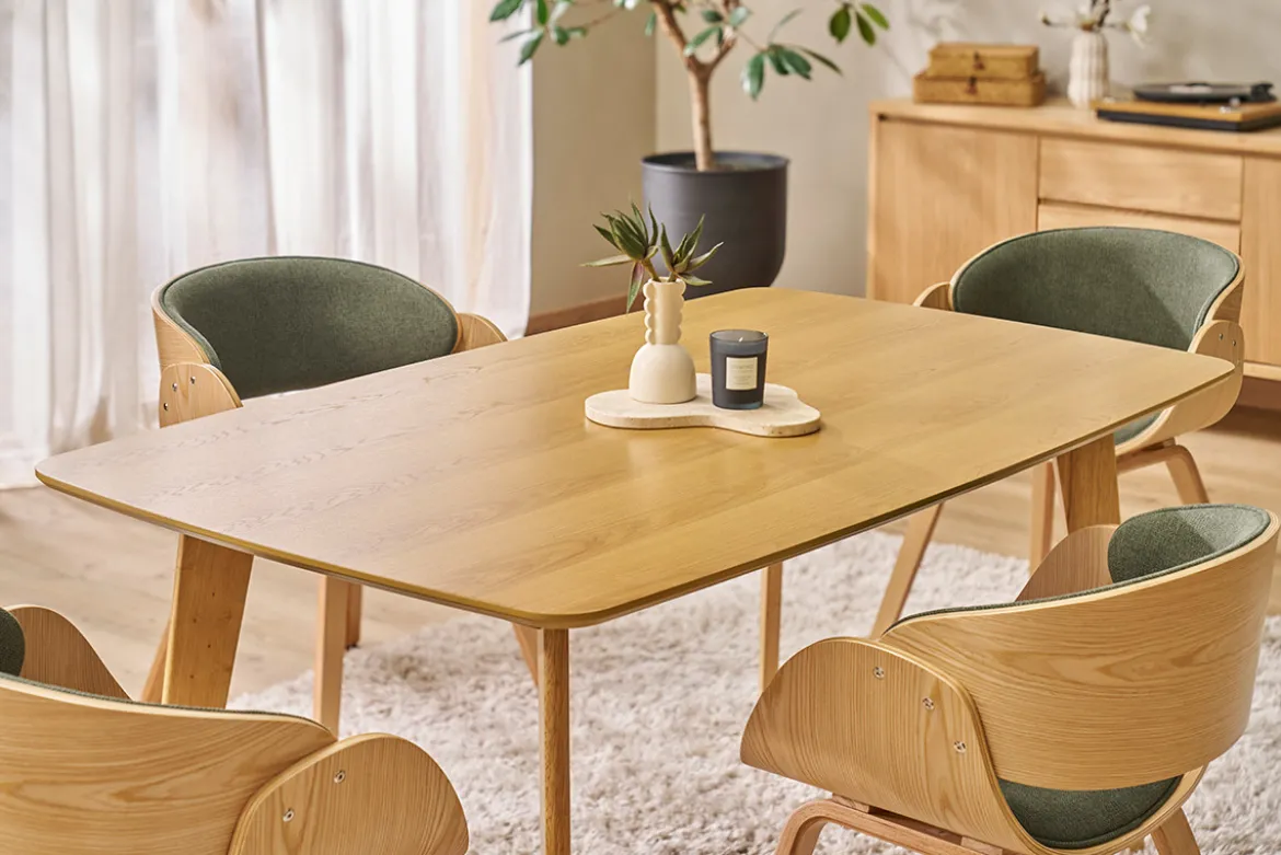 Table à manger rectangulaire scandinave bois clair chêne L150 cm LEENA