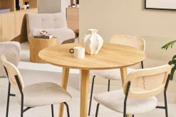 Table à manger ronde en bois clair chêne massif D90 cm OKSANA