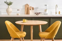 Table à manger ronde en bois clair chêne massif D90 cm OKSANA