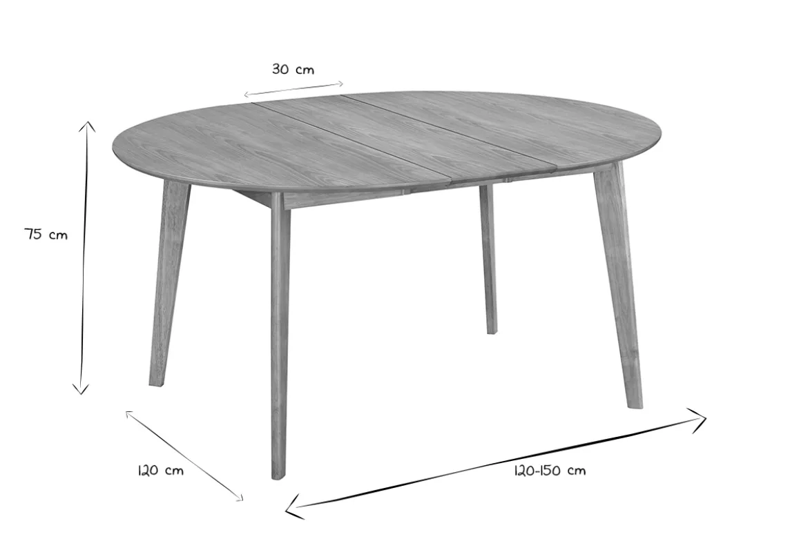 Table à manger ronde extensible finition chêne L120-150 cm LEENA