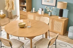Table à manger ronde extensible avec rallonges intégrées en bois clair chêne L120-150 cm ANSEL