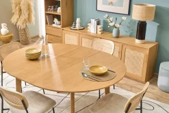 Table à manger ronde extensible avec rallonges intégrées en bois clair chêne L120-150 cm ANSEL