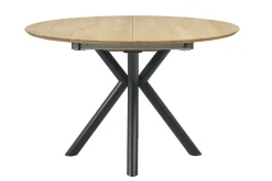 Table à manger ronde extensible en bois clair chêne massif et métal L120-170 cm OLGA