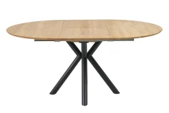 Table à manger ronde extensible en bois clair chêne massif et métal L120-170 cm OLGA