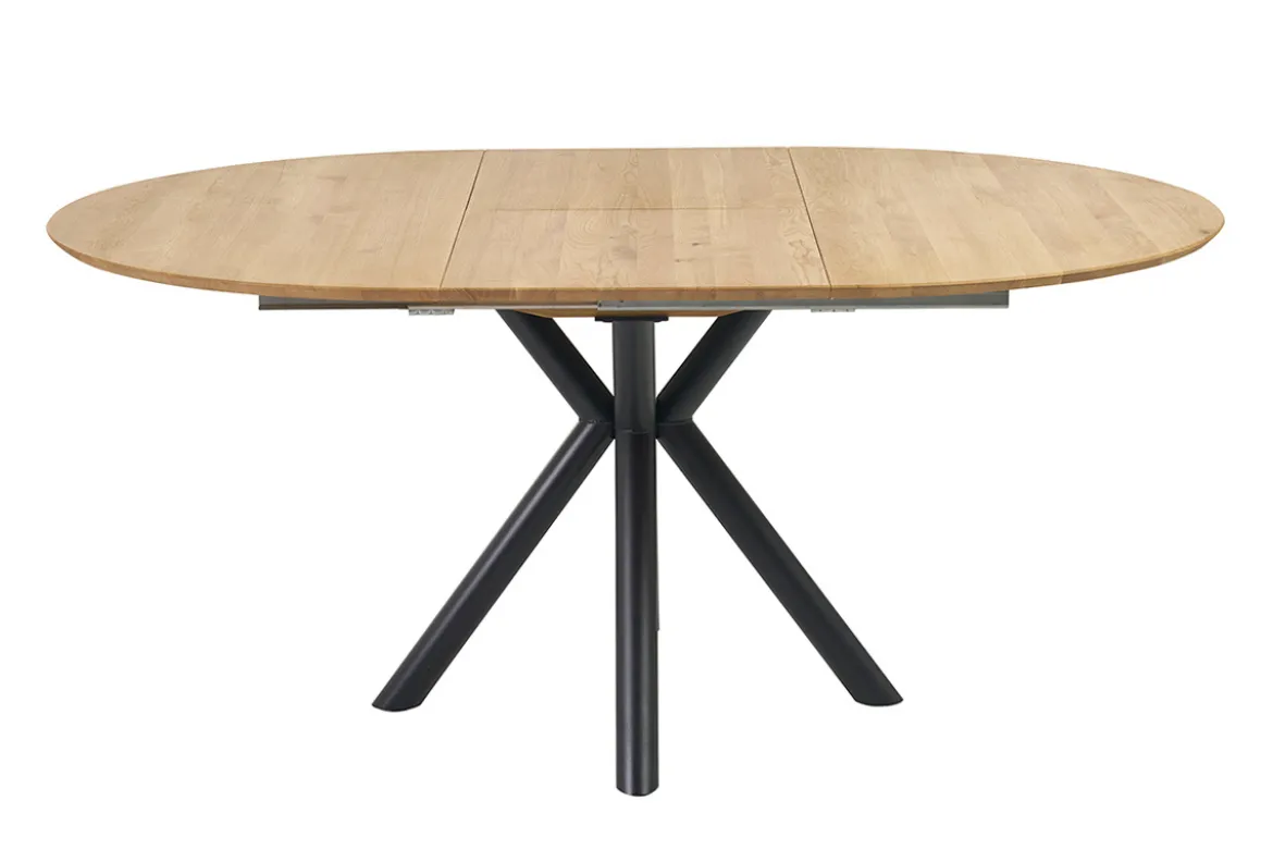 Table à manger ronde extensible en bois clair chêne massif et métal L120-170 cm OLGA