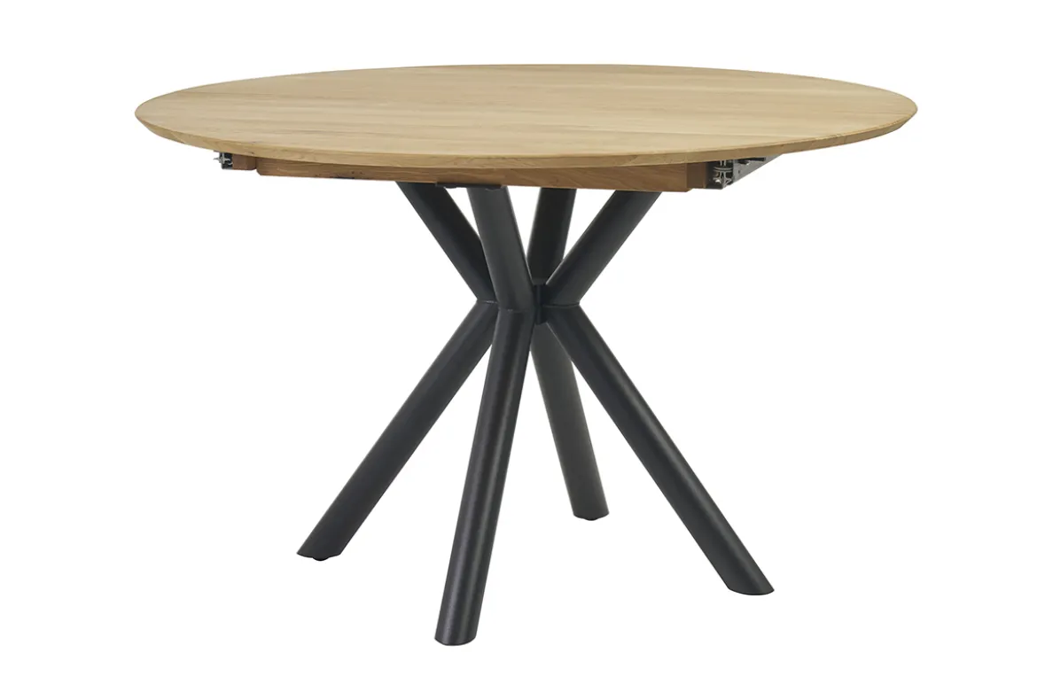 Table à manger ronde extensible en bois clair chêne massif et métal L120-170 cm OLGA