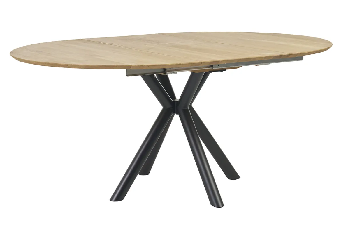 Table à manger ronde extensible en bois clair chêne massif et métal L120-170 cm OLGA