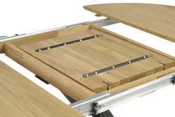 Table à manger ronde extensible en bois clair chêne massif et métal L120-170 cm OLGA