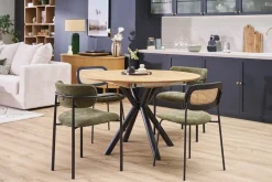 Table à manger ronde extensible en bois clair chêne massif et métal L120-170 cm OLGA