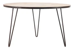 Table à manger ronde industrielle bois manguier massif et métal D125 cm ATELIER