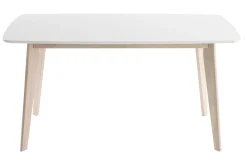 Table à manger scandinave blanc et bois clair rectangulaire L150 cm LEENA