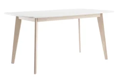 Table à manger scandinave blanc et bois clair rectangulaire L150 cm LEENA