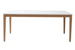 Table à manger scandinave extensible blanche pieds bois rectangulaire L180-260 cm DELAH