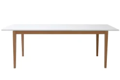 Table à manger scandinave extensible blanche pieds bois rectangulaire L180-260 cm DELAH