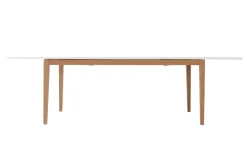 Table à manger scandinave extensible blanche pieds bois rectangulaire L180-260 cm DELAH