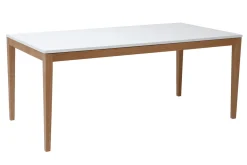 Table à manger scandinave extensible blanche pieds bois rectangulaire L180-260 cm DELAH