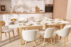 Table à manger scandinave extensible blanche pieds bois rectangulaire L180-260 cm DELAH