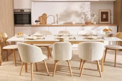 Table à manger scandinave extensible blanche pieds bois rectangulaire L180-260 cm DELAH