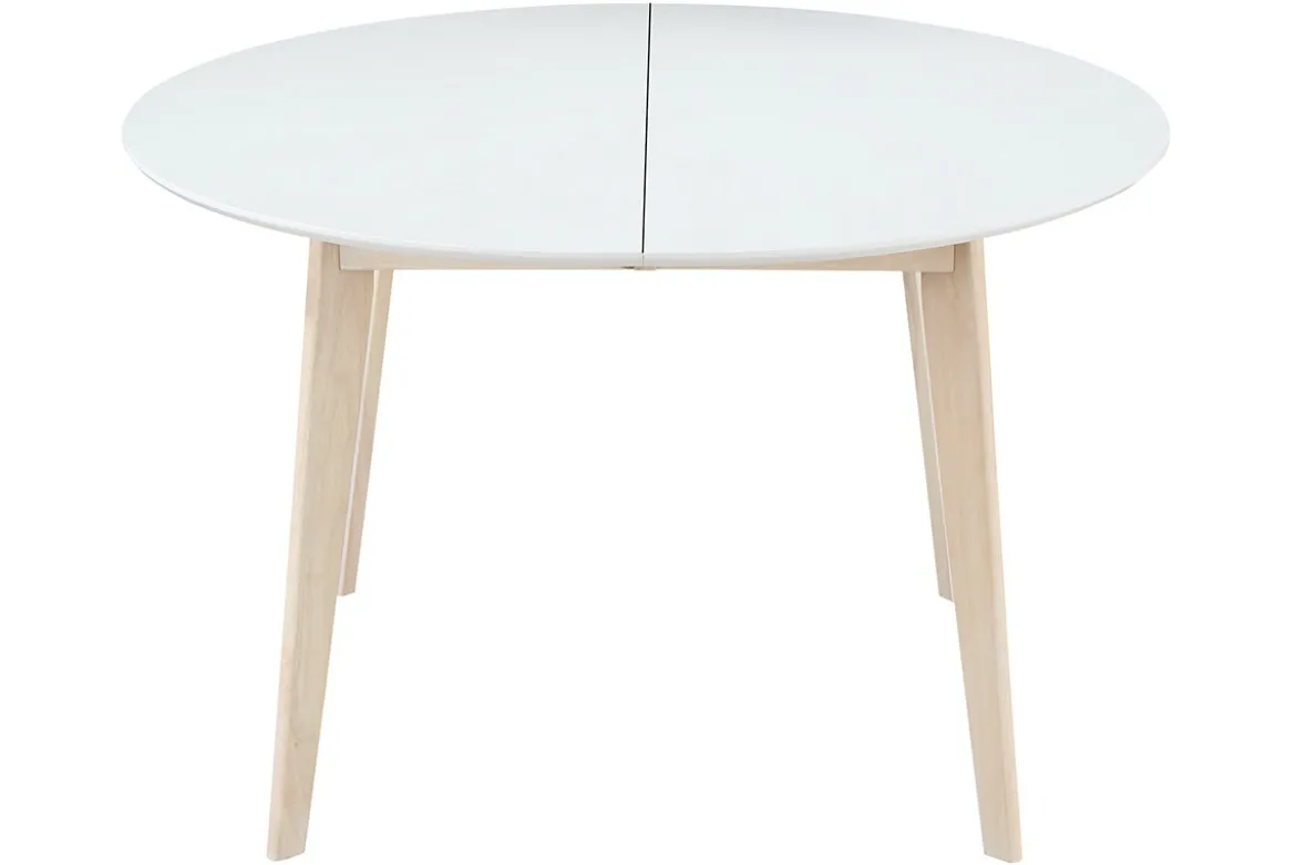 Table à manger scandinave ronde extensible blanc et bois L120-150 cm LEENA