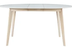 Table à manger scandinave ronde extensible blanc et bois L120-150 cm LEENA