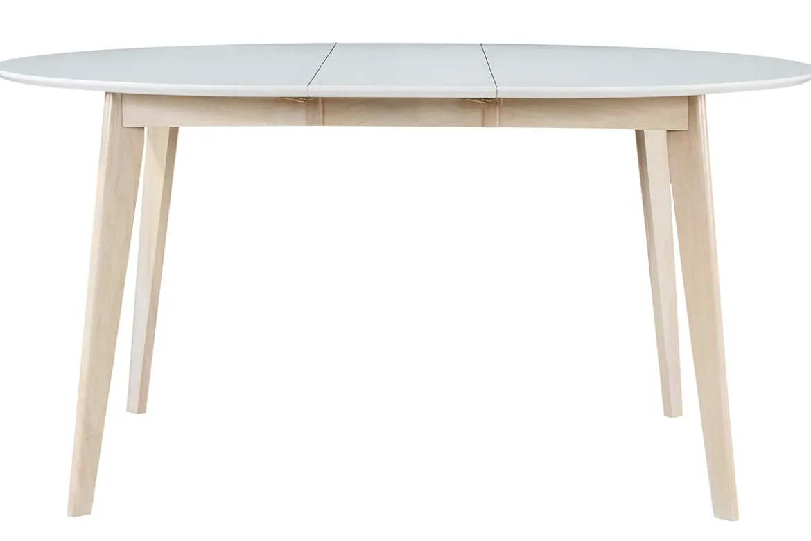 Table à manger scandinave ronde extensible blanc et bois L120-150 cm LEENA