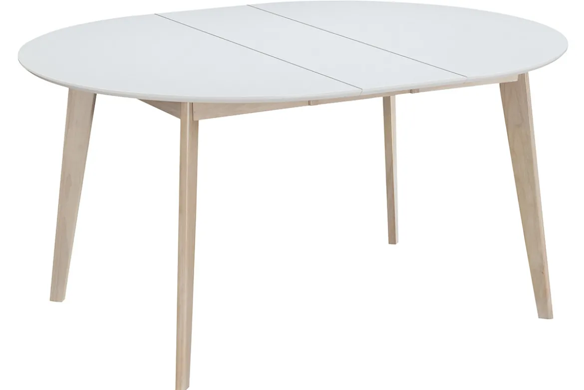Table à manger scandinave ronde extensible blanc et bois L120-150 cm LEENA