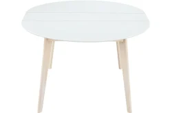 Table à manger scandinave ronde extensible blanc et bois L120-150 cm LEENA