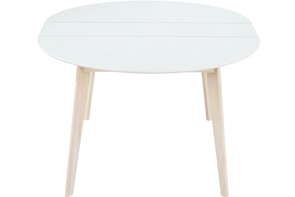 Table à manger scandinave ronde extensible blanc et bois L120-150 cm LEENA