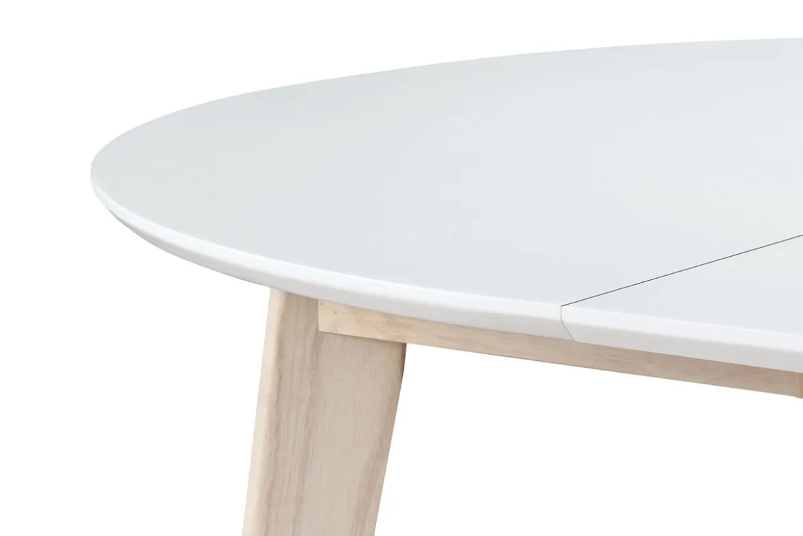 Table à manger scandinave ronde extensible blanc et bois L120-150 cm LEENA