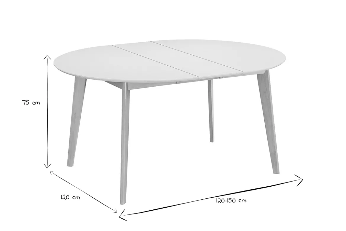 Table à manger scandinave ronde extensible blanc et bois L120-150 cm LEENA