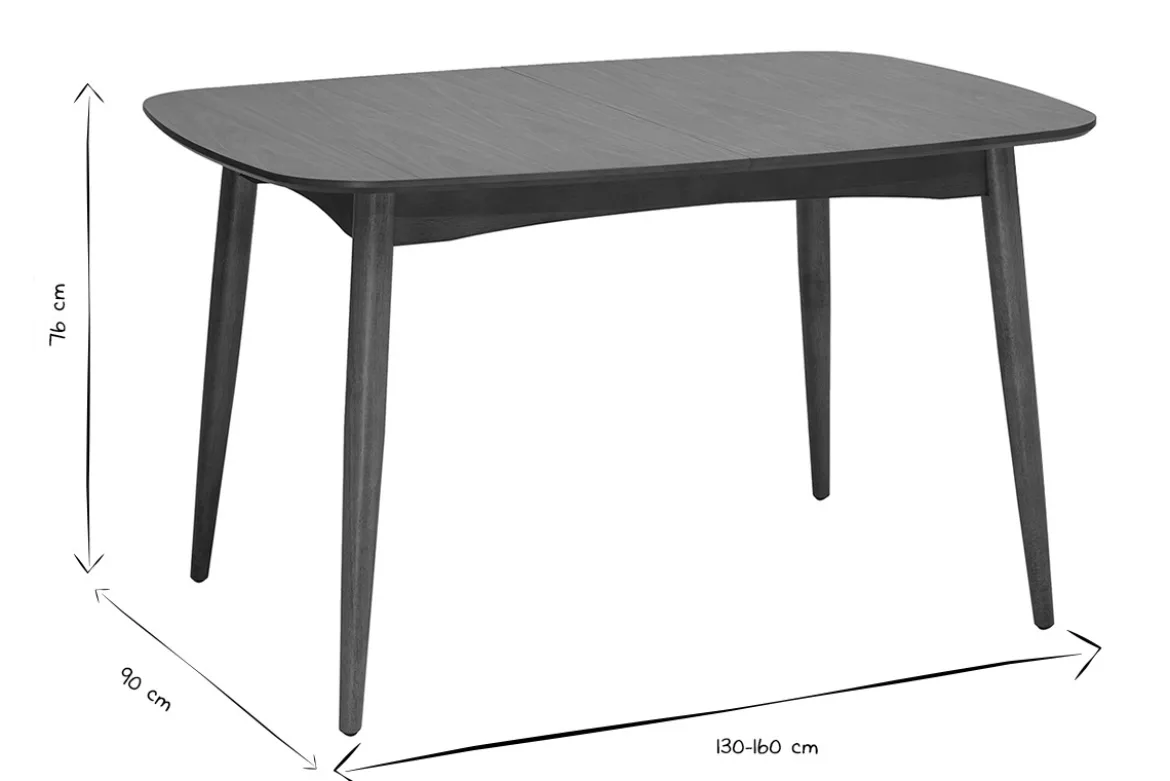 Table rectangulaire extensible avec rallonges intégrées en bois foncé noyer L130-160 cm HELMA