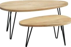 Tables basses gigognes bois clair manguier massif et métal noir (lot de 2) VIBES