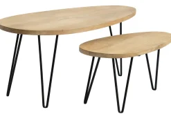 Tables basses gigognes bois clair manguier massif et métal noir (lot de 2) VIBES
