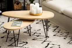Tables basses gigognes bois clair manguier massif et métal noir (lot de 2) VIBES