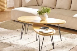 Tables basses gigognes bois clair manguier massif et métal noir (lot de 2) VIBES
