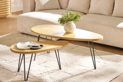 Tables basses gigognes bois clair manguier massif et métal noir (lot de 2) VIBES