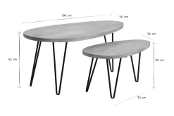 Tables basses gigognes bois clair manguier massif et métal noir (lot de 2) VIBES