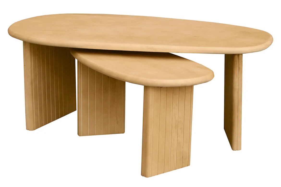 Tables basses gigognes bois clair manguier massif (lot de 2) MARBELLA